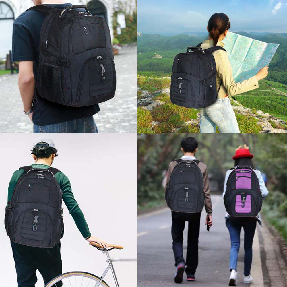 Dollcini, Rucsac unisex pentru laptop, impermeabil, cu port de încărcare USB, Negru