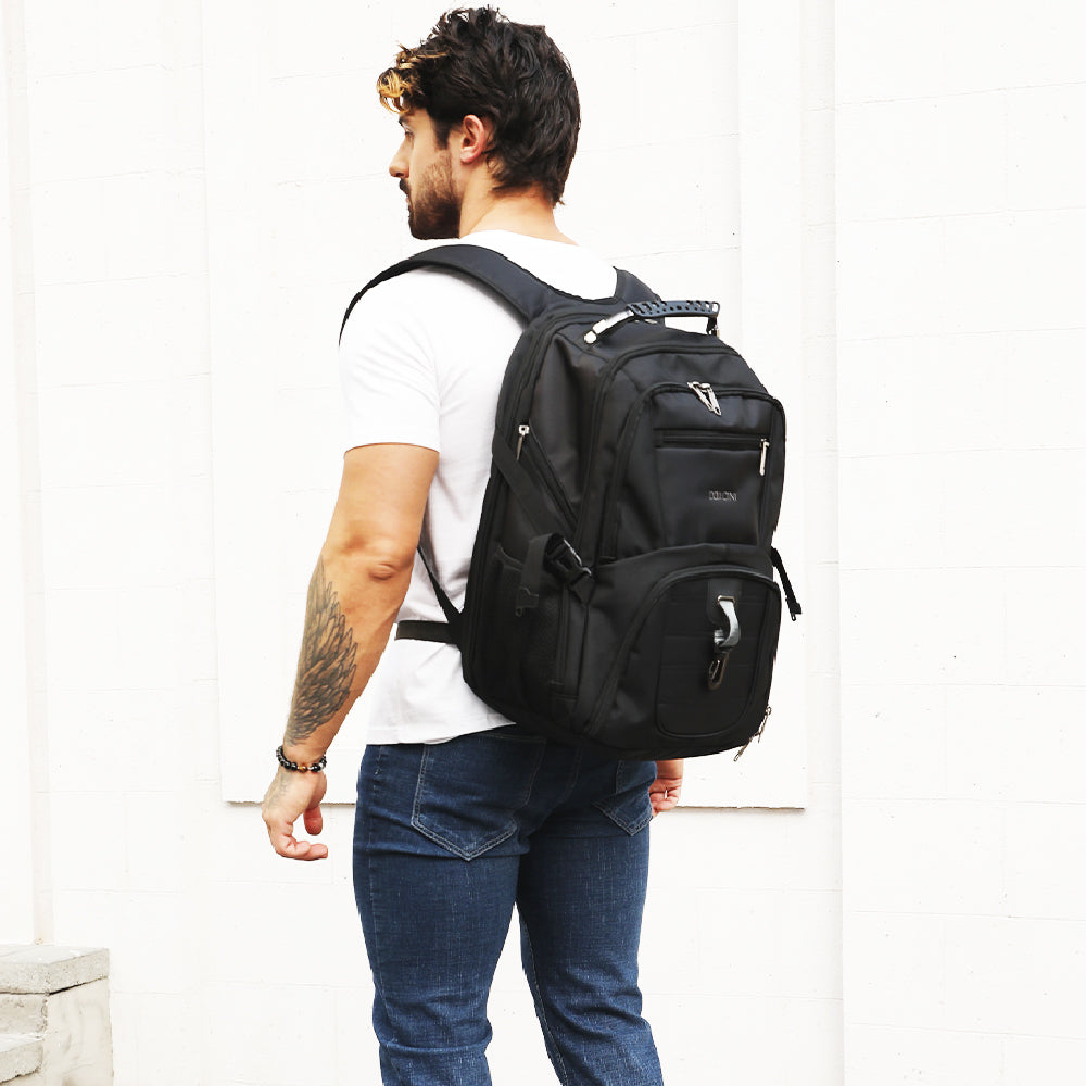 Dollcini, Rucsac unisex pentru laptop, impermeabil, cu port de încărcare USB, Negru