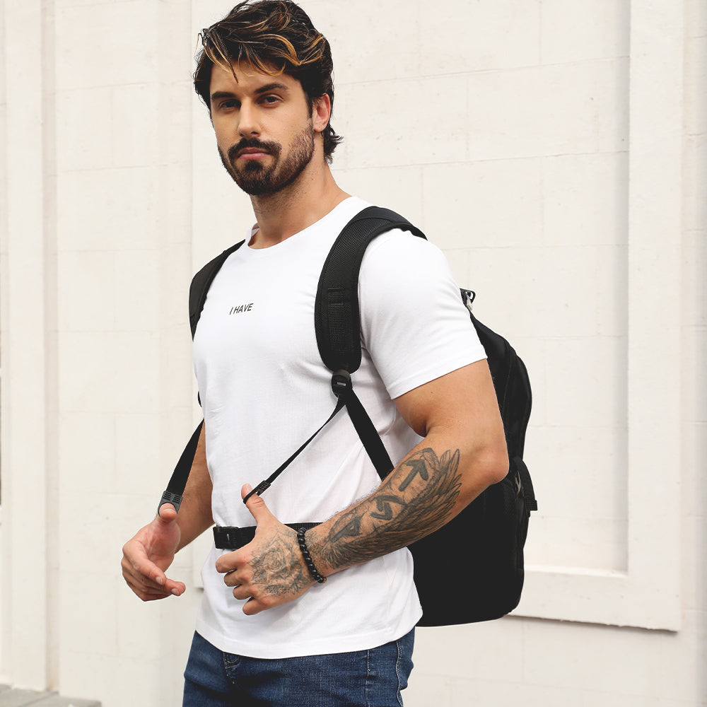 Dollcini, Rucsac unisex pentru laptop, impermeabil, cu port de încărcare USB, Negru
