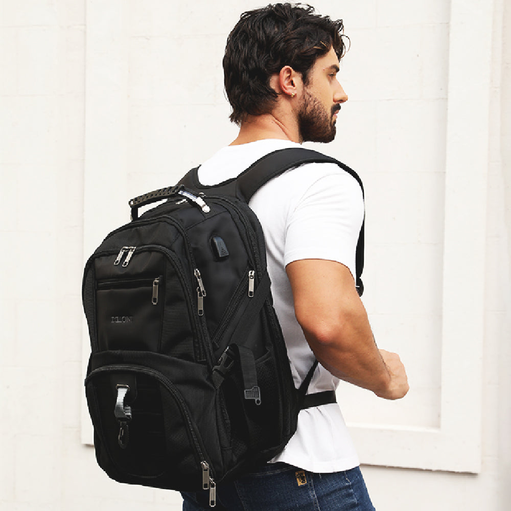 Dollcini, Rucsac unisex pentru laptop, impermeabil, cu port de încărcare USB, Negru