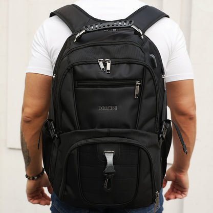 Dollcini, Rucsac unisex pentru laptop, impermeabil, cu port de încărcare USB, Negru