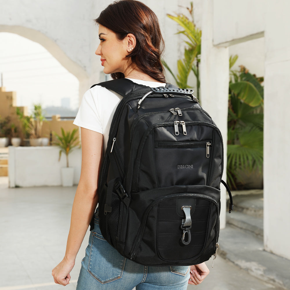 Dollcini, Rucsac unisex pentru laptop, impermeabil, cu port de încărcare USB, Negru