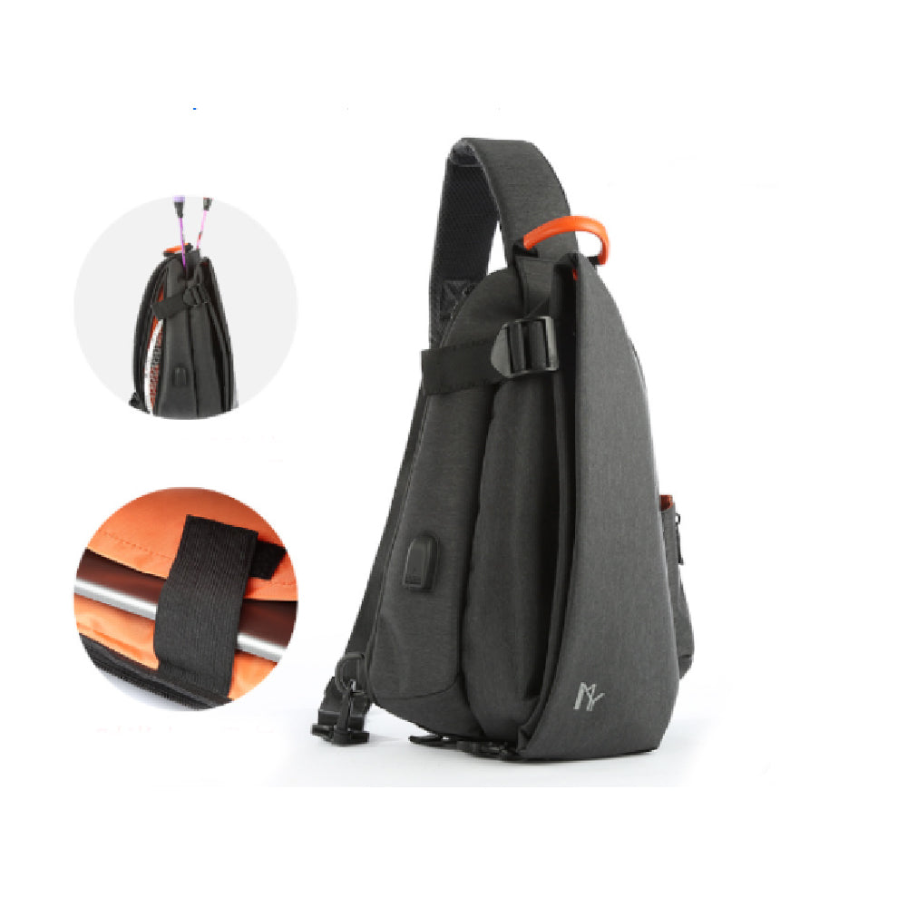 Geantă de umăr sport multifuncțională Dollcini USB cu suport pentru rachetă – Geantă unisex impermeabilă, ergonomică și modernă