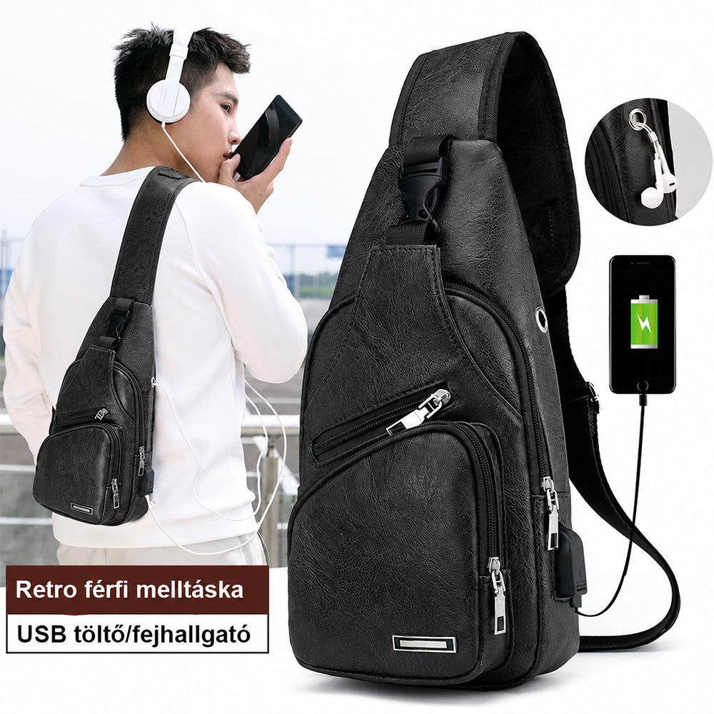Geantă de umăr unisex din piele ecologică Dollcini – rezistentă la zgârieturi, cu port USB.