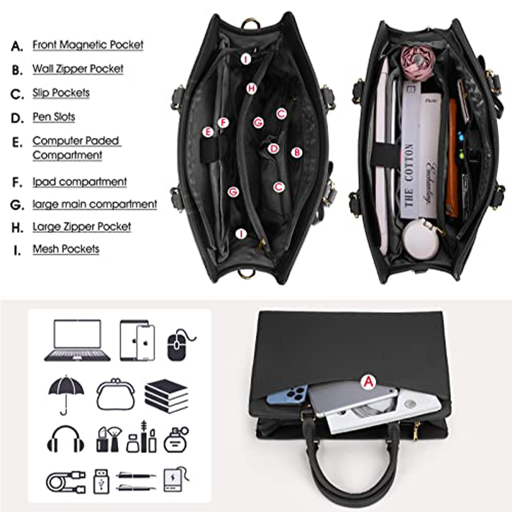 Dollcini, Geantă de laptop pentru femei, Geantă de umăr pentru femei, geantă de umăr stilată, geantă de mână elegantă, rezistentă la apă, piele ecologică ușoară, capacitate mare