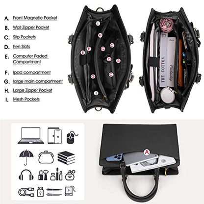 Dollcini, Geantă de laptop pentru femei, Geantă de umăr pentru femei, geantă de umăr stilată, geantă de mână elegantă, rezistentă la apă, piele ecologică ușoară, capacitate mare