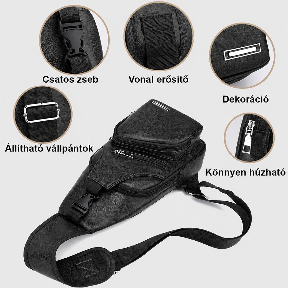 Geantă de umăr unisex din piele ecologică Dollcini – rezistentă la zgârieturi, cu port USB.