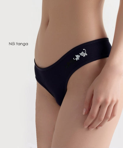 Dollcini, Chiloți tanga damă, Chiloți damă cu model pisică, 95% bumbac + spandex, Multicolor, Pachet de 6 bucăți