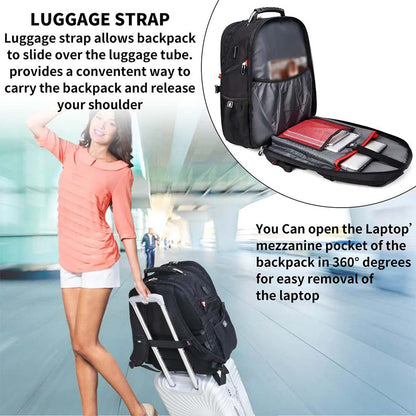 Dollcini, Rucsac unisex pentru laptop, impermeabil, cu port de încărcare USB, Negru