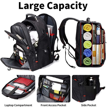 Dollcini, Rucsac unisex pentru laptop, impermeabil, cu port de încărcare USB, Negru