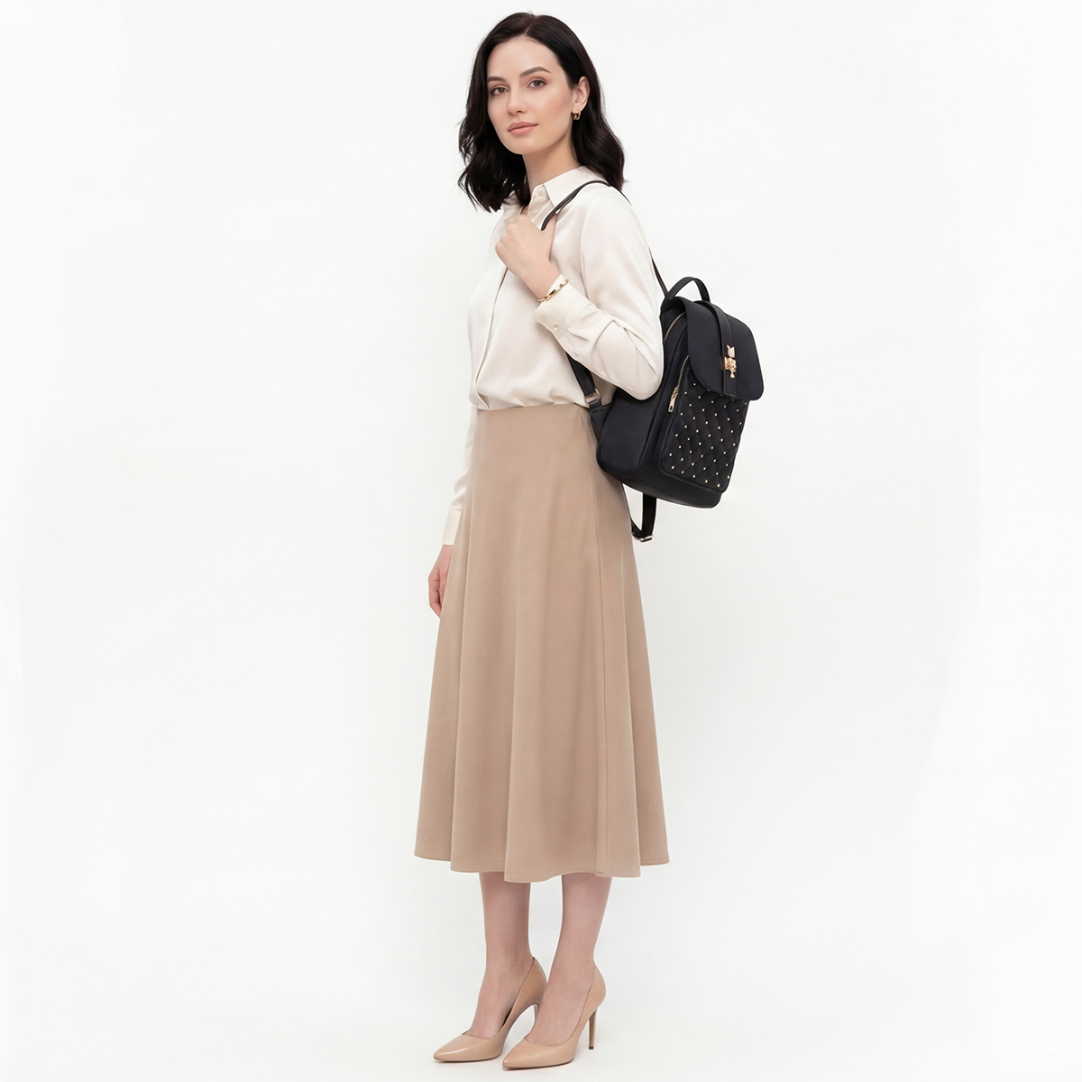 Dollcini Rucsac Anti-Furt din Nylon – Rucsac de Campus cu Capacitate Mare, cu Accente Aurii