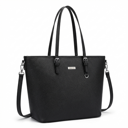Dollcini Classic Black Women's Shoulder Bag – Water-Repellent PU, with Detachable Strap