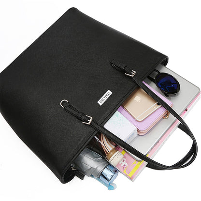 Dollcini Classic Black Women's Shoulder Bag – Water-Repellent PU, with Detachable Strap