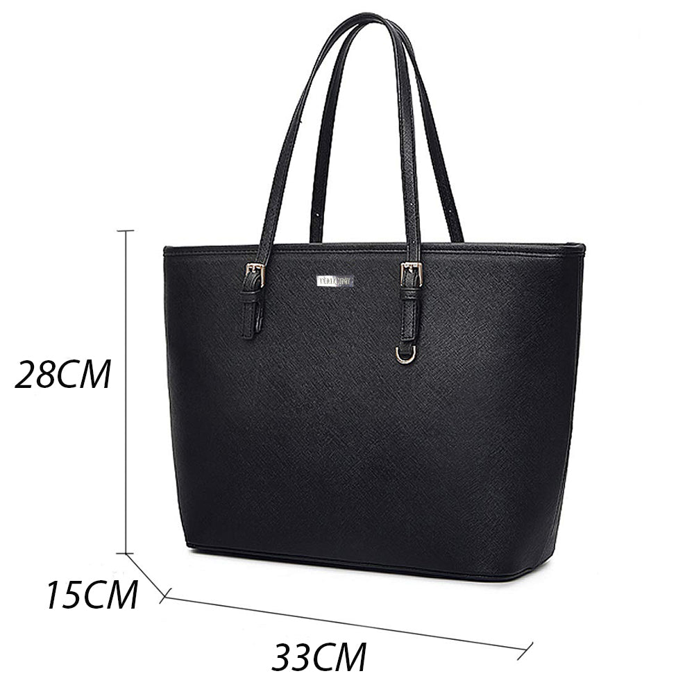 Dollcini Classic Black Women's Shoulder Bag – Water-Repellent PU, with Detachable Strap