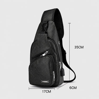Geantă de umăr unisex din piele ecologică Dollcini – rezistentă la zgârieturi, cu port USB.