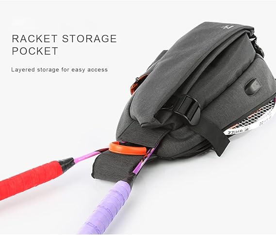 Geantă de umăr sport multifuncțională Dollcini USB cu suport pentru rachetă – Geantă unisex impermeabilă, ergonomică și modernă