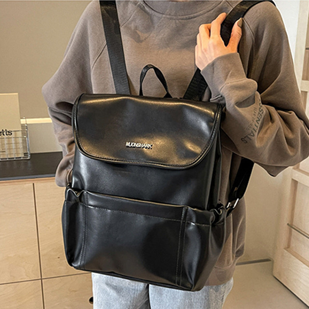 Rucsac Dollcini la modă pentru femei, capacitate mare - curea din piele PU, minimalist, pentru școală, serviciu și călătorii, negru strălucitor