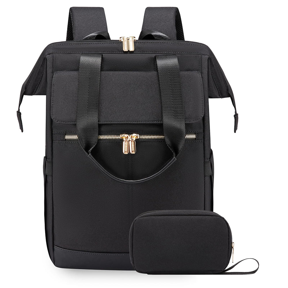 Rucsac pentru laptop Dollcini pentru femei, rucsac portabil impermeabil de mare capacitate cu port USB, set de 2 piese, negru