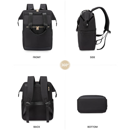 Rucsac pentru laptop Dollcini pentru femei, rucsac portabil impermeabil de mare capacitate cu port USB, set de 2 piese, negru