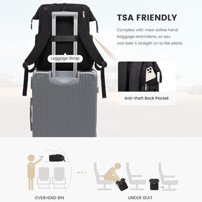 Rucsac pentru laptop Dollcini pentru femei, rucsac portabil impermeabil de mare capacitate cu port USB, set de 2 piese, negru