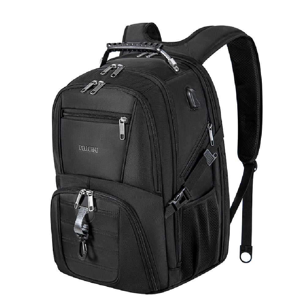 Dollcini, Rucsac unisex pentru laptop, impermeabil, cu port de încărcare USB, Negru