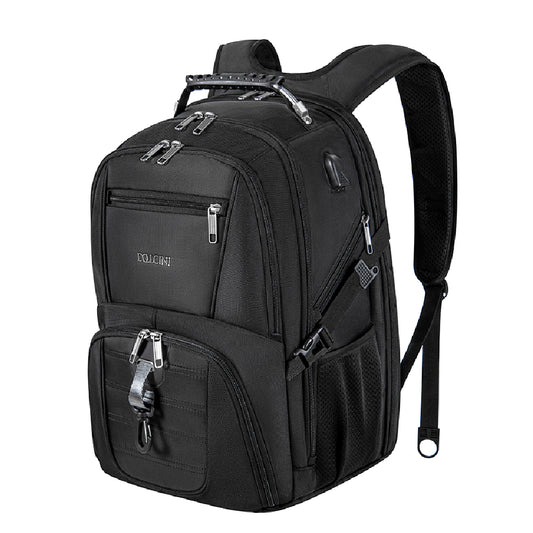 Dollcini, Rucsac unisex pentru laptop, impermeabil, cu port de încărcare USB, Negru