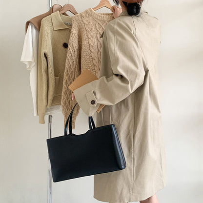 Dollcini Geantă de mână din piele PU pentru femei, geantă de umăr pentru femei – Geantă tote elegantă, mare, în stil minimalist coreean, pentru uz zilnic și la muncă