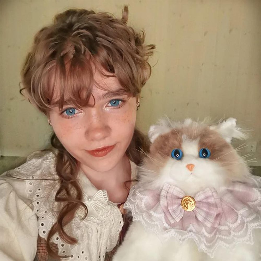 Rucsac de pluș realist în formă de pisică pentru fete - Geantă adorabilă cu pisică, cu bretea detașabilă și buzunar cu fermoar, alb