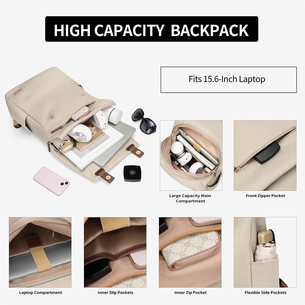 Rucsac pentru laptop Dollcini de mare capacitate pentru femei – impermeabil, elegant, cu mai multe buzunare, pentru călătorii și serviciu