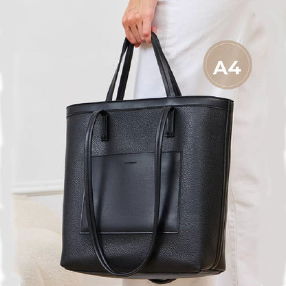 Dollcini Minimalistă Neagră Geantă mare de umăr pentru femei – Geantă de birou din piele vegană pentru laptop de 17",negru