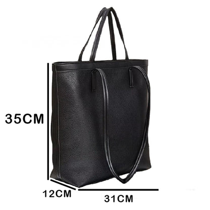 Dollcini Minimalistă Neagră Geantă mare de umăr pentru femei – Geantă de birou din piele vegană pentru laptop de 17",negru