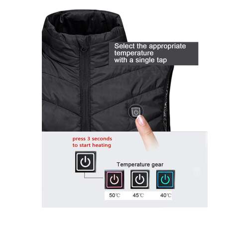 Dollcini, Vestă elegantă încălzită pentru femei, Vestă de iarnă, cu sistem de încălzire USB, Jachetă izolată electric rezistentă la vânt, Negru