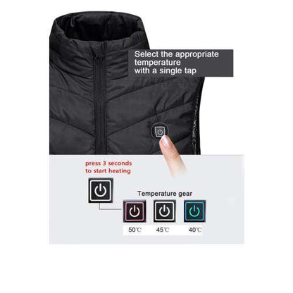 Dollcini, Vestă elegantă încălzită pentru femei, Vestă de iarnă, cu sistem de încălzire USB, Jachetă izolată electric rezistentă la vânt, Negru