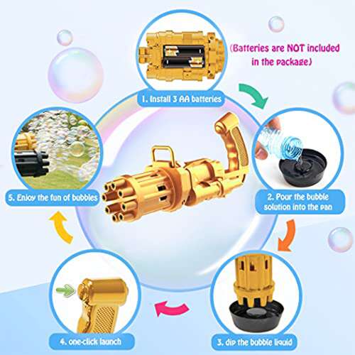Dollcini Mini Gatling Suflător de Bule – Jucărie cu 8 Găuri pentru Copii