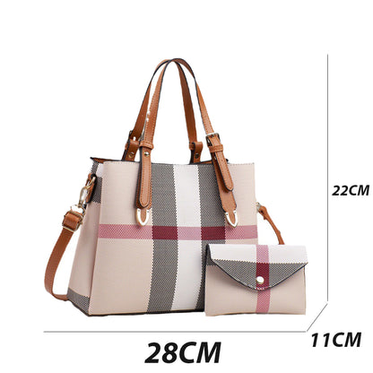 Dollcini Set Geantă și Portofel pentru Femei – Geantă de Mână Elegantă din Piele Ecologică cu Model în Carouri