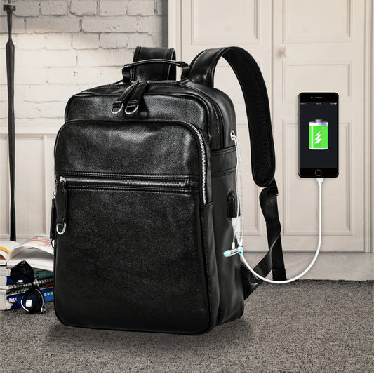 Rucsac Dollcini din piele naturală pentru bărbați - business, hidrofug, pentru laptop de 15,6", stil premium, negru
