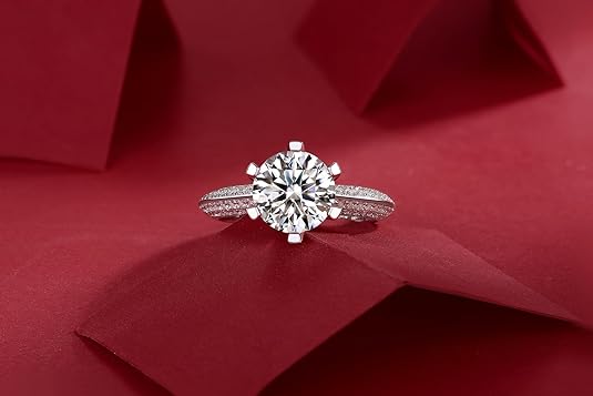 Dollcini Inel Moissanite Clasic cu Șase Gheare, Decorat cu Pietre și Certificat GRA – Disponibil în Variante de 1, 2 și 3 Carate
