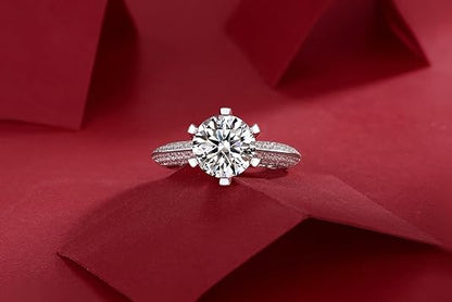 Dollcini Inel Moissanite Clasic cu Șase Gheare, Decorat cu Pietre și Certificat GRA – Disponibil în Variante de 1, 2 și 3 Carate