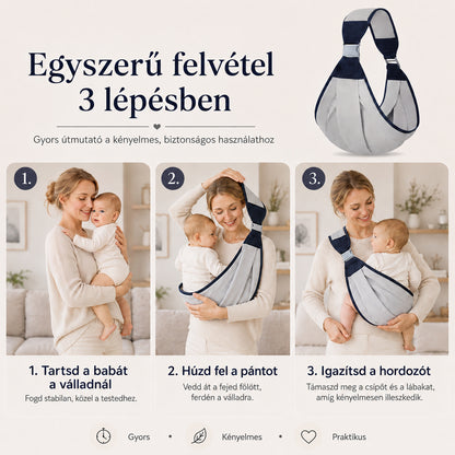 Dollcini Állítható Baba Hordozókendő – Szürke, 0–24 hó, max. 20 kg