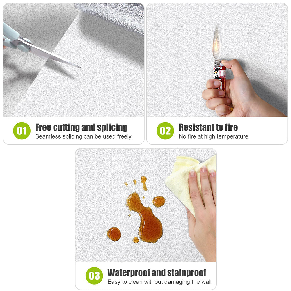 Dollcini Tapetă Autocolantă pentru Acasă – Texturat Alb cu Flori, Embosat