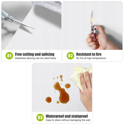 Dollcini Tapetă Autocolantă pentru Acasă – Texturat Alb cu Flori, Embosat