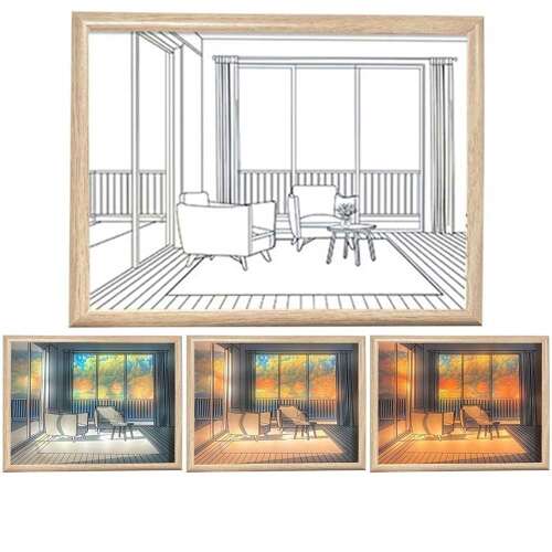 Dollcini Otthon Tablou de Perete cu Iluminare LED – Decor cu Ramă din Lemn și USB