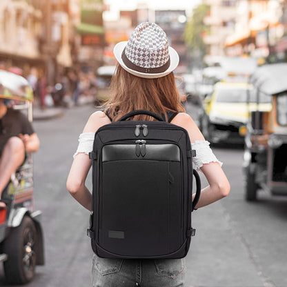 Rucsac de călătorie minimalist extensibil Dollcini – cu buzunare organizatoare, compatibil cu companiile aeriene, negru