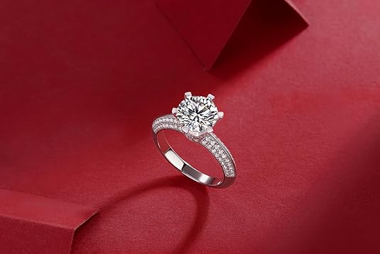Dollcini Inel Moissanite Clasic cu Șase Gheare, Decorat cu Pietre și Certificat GRA – Disponibil în Variante de 1, 2 și 3 Carate
