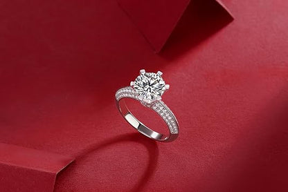 Dollcini Inel Moissanite Clasic cu Șase Gheare, Decorat cu Pietre și Certificat GRA – Disponibil în Variante de 1, 2 și 3 Carate