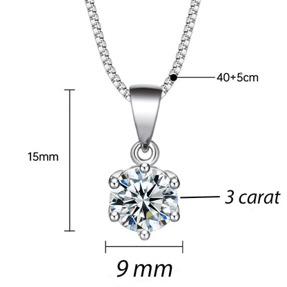 Dollcini Colier Moissanit – 3 Carate, Pandantiv Solitaire din Argint 925 pentru Femei
