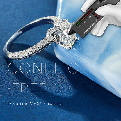 Dollcini, Inel de logodnă reglabil cu moissanit, Inel solitaire cu 6 dinți cu efect de diamant din argint 925, cu cutie de bijuterii de lux