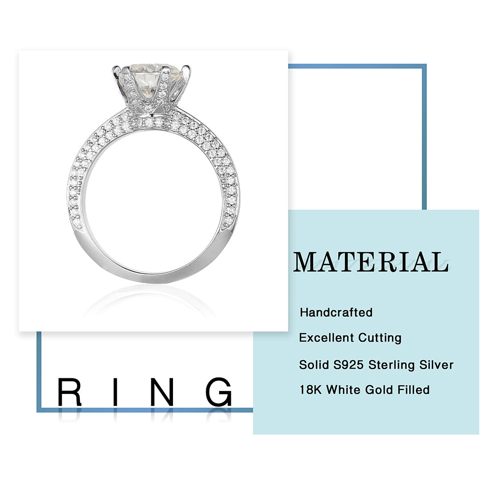 Dollcini, Inel de logodnă reglabil cu moissanit, Inel solitaire cu 6 dinți cu efect de diamant din argint 925, cu cutie de bijuterii de lux