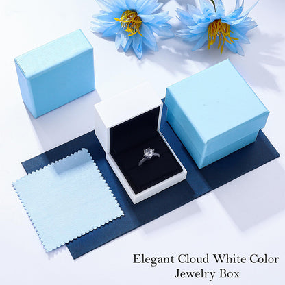 Dollcini, Inel de logodnă reglabil cu moissanit, Inel solitaire cu 6 dinți cu efect de diamant din argint 925, cu cutie de bijuterii de lux