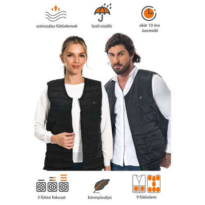 Dollcini Vestă Bărbați Încălzită – 9 Zone, Încărcare USB, Negru